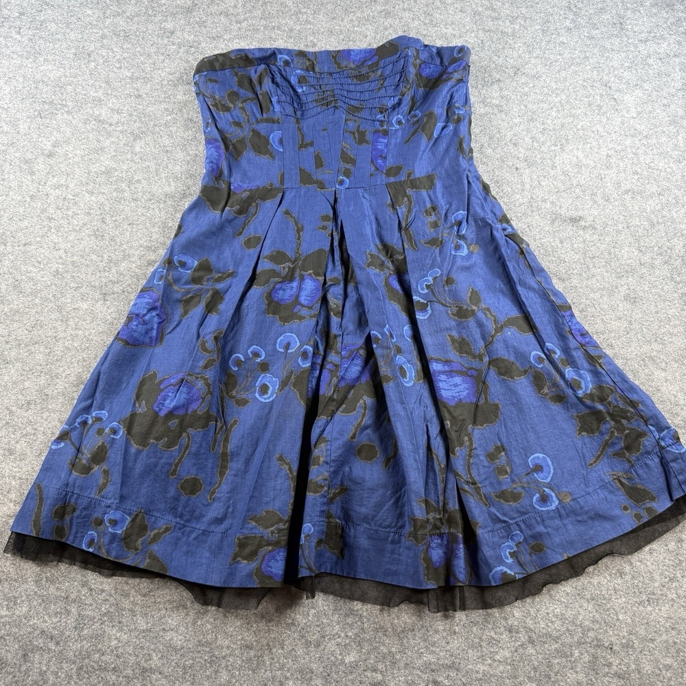American Eagle Strapless Corset Dress Womens 8 Blue Black Floral Y2K Goth Fairy